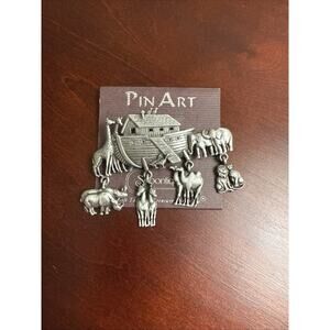 JJ Jonette Noah’s Ark Jewelry Pin‎ Brooch With Dangles Animal Charms Vintage